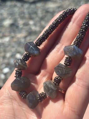 TOVA Faceted Labradorite Statement Necklace • Vintage Gunmetal Crystal Choker